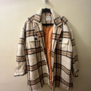 Old Navy Women's Plaid Flannel Utility Jacket - Cream and Tan